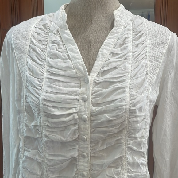Conrad C collection 100% cotton long sleeve button-down white blouse women’s 10 - Picture 2 of 12